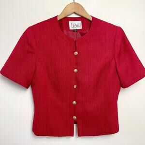 Vintage 90s Le Suit Jacket Top Sz 6 Red Old Money Quiet Luxury Parisian Tweed